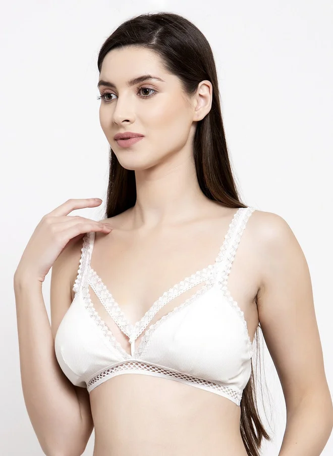 Laceandme Laceandme White Self Design Non-Wired Lightly Padded Bralette Bra 6303